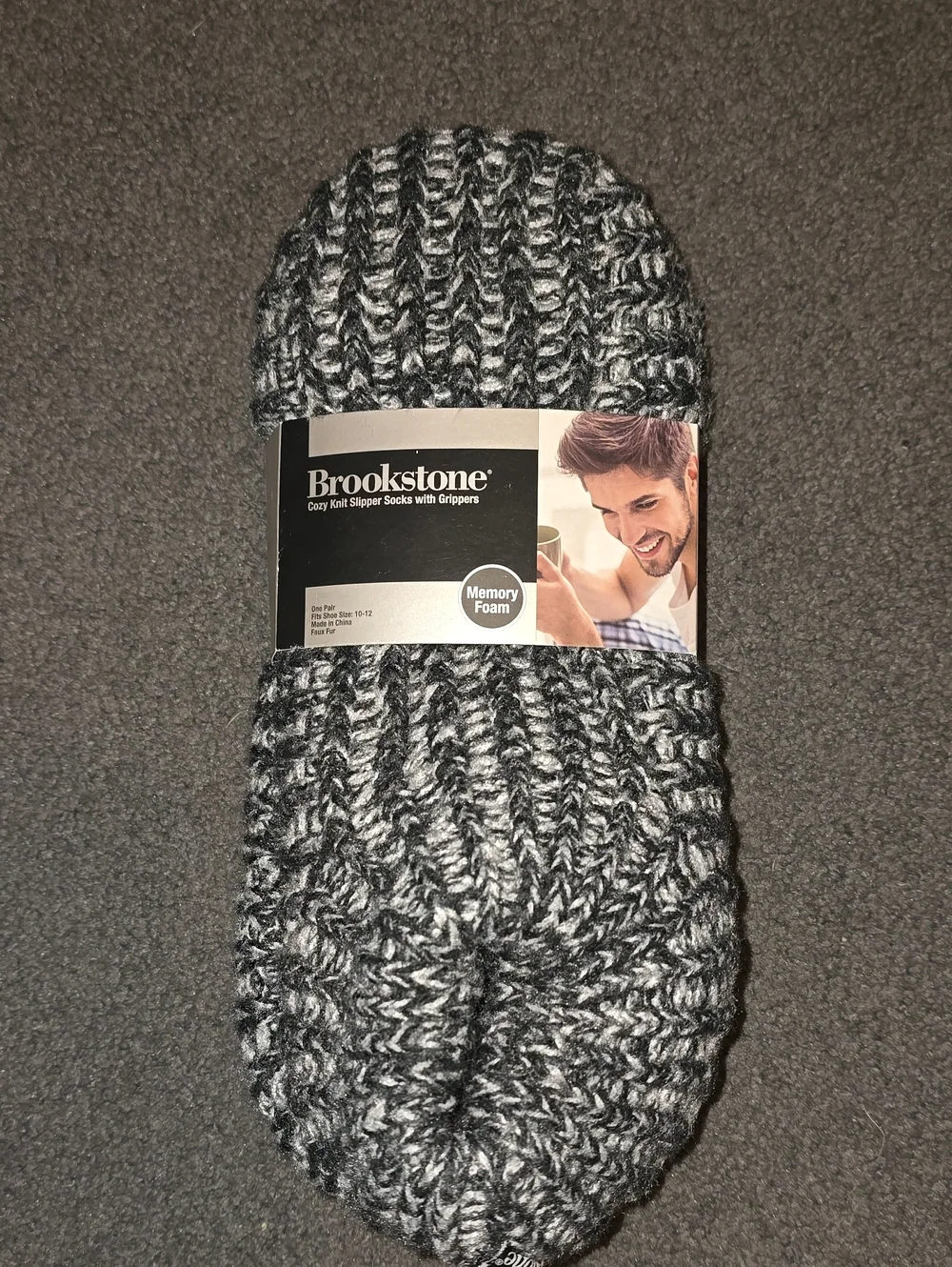 Brookstone Men's Chunky Knit Slipper Socks - Charcoal/Gray